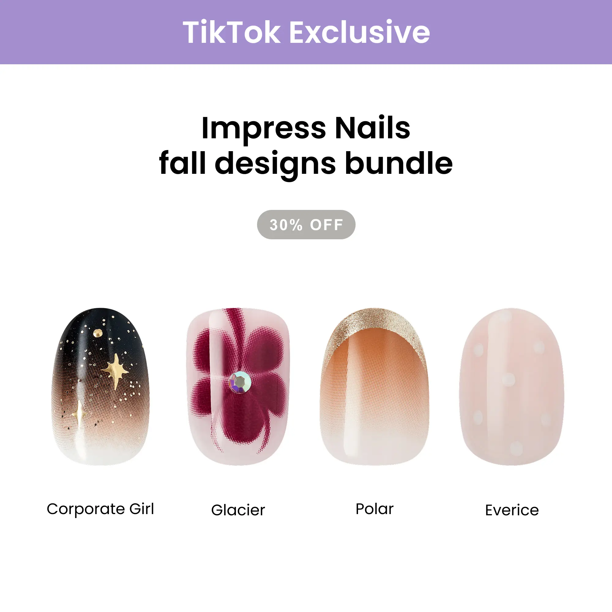 [TikTok Exclusive] Impress Design No Glue Press-On Nails Bundle - Fall Designs Collection