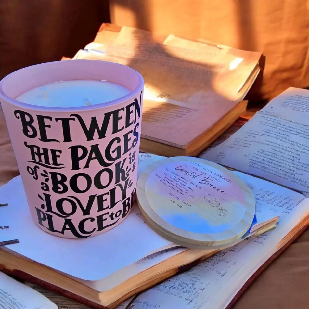 Book Lover Scented Candle Soy Wax 14 oz Double Wick Between the Pages Design for Reading Enthusiasts Household Candle