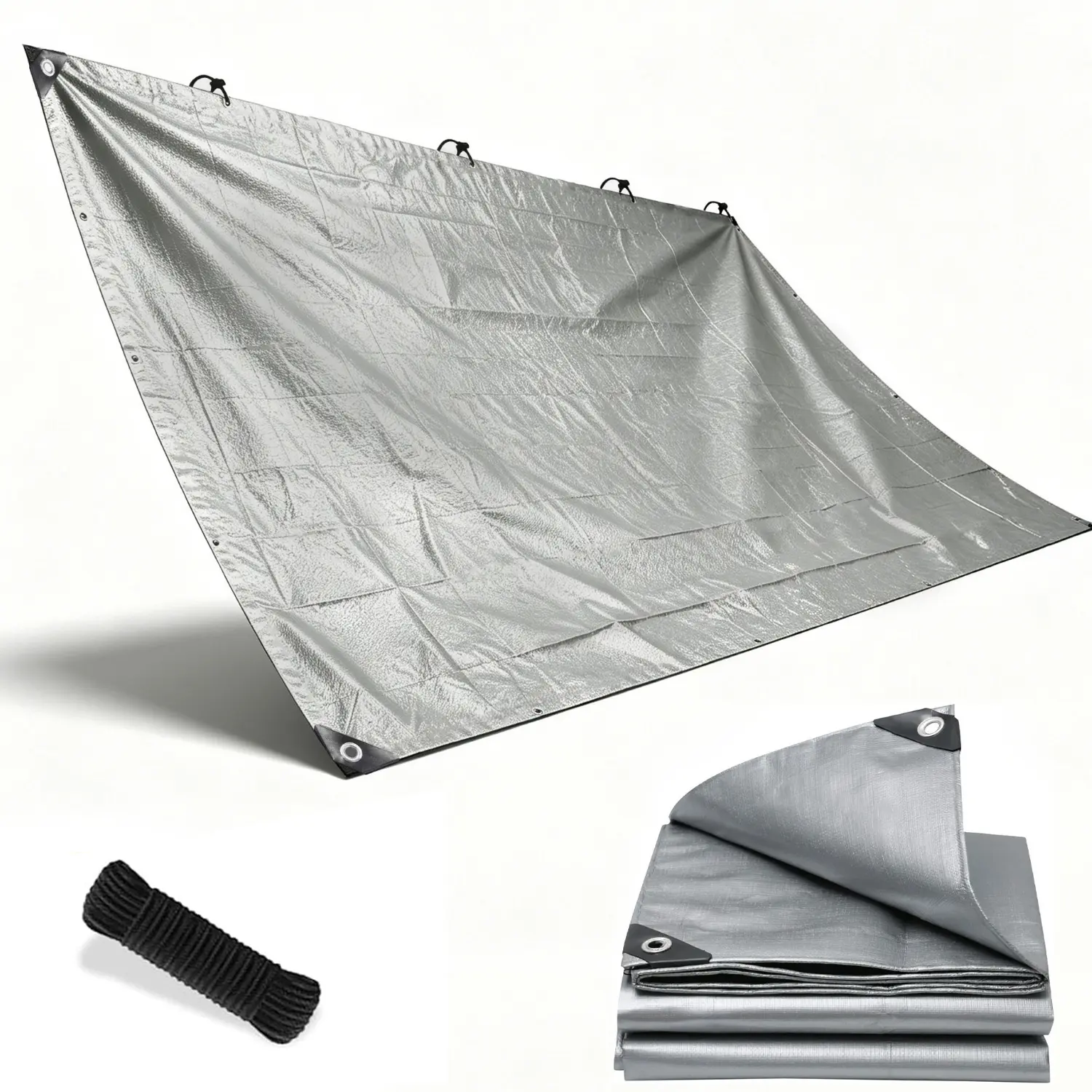10x12Ft Multipurpose Waterproof Poly Tarp Cover 8 Mil,  Reinforced edges, metal grommets every 36in, 10x10 weave, fits camping, emergency shelter, Garden Use，outdoor gear & cargo protection
