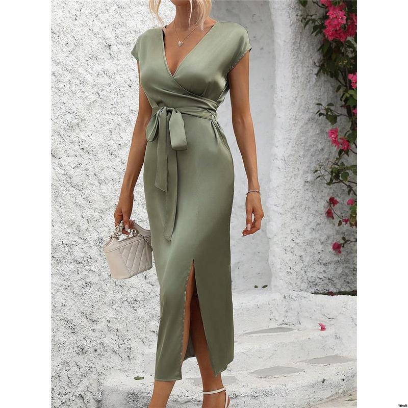 Dress Slit High Waist Collar Wrap Women Clasi SHEIN
