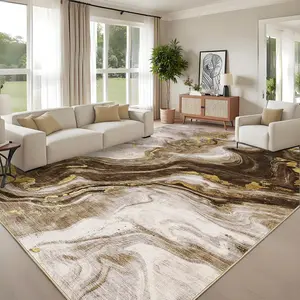 GARVEE Large 8x10 Washable Rugs for Living Room Abstract Rug Swirl Marble Patterned Carpet, Low-Pile Non Slip Easy Cleaning Rug Neutral Modern Carpet for Bedroom Dining Room Farmhouse Office,Brown
