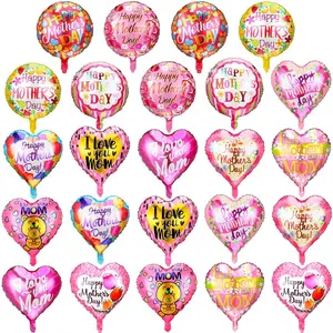 24 Pcs Mother's Day Party Balloons Floral Heart Shape Mama Foil Balloons Love Happy Mother's Day for Mom Birthday Decorations Supplies, 18 Inch