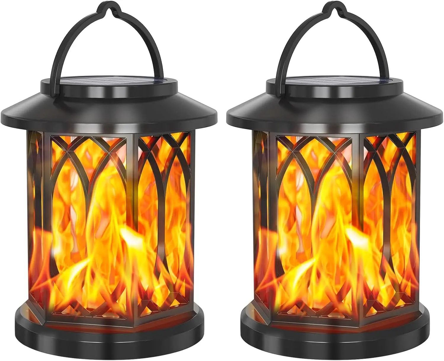 2-Pack Classic Upgraded Solar-Powered Outdoor Hanging Lanterns - Flashing Flame Effect, Warm Glow, IPX5 Waterproof, Automatic On/Off, 12H Runtime, for Patio, Garden Decorations Realistic Indoor Christmas