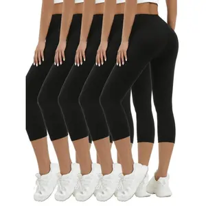 [5pcs Super Soft Capri Pants] 5pcs Super Soft Capri Pants For Women, No See Through Workout Running Yoga Athletic Capri Leggings, Women's Activewear