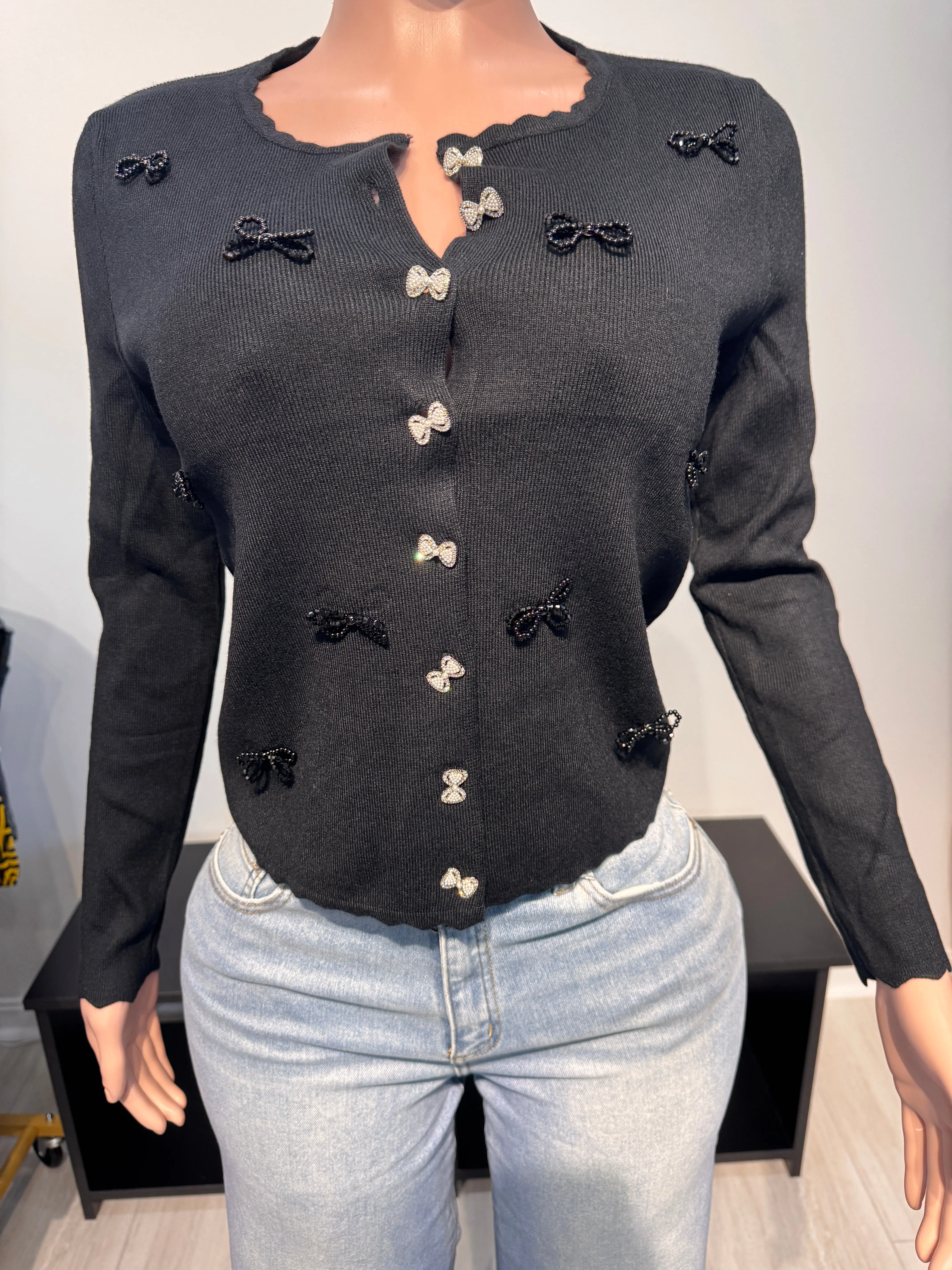 2615 Bow Charm Knit Button up sweater