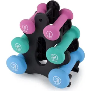 Hand Weights Dumbbells Set - 1, 2 and 3 Lbs with Rack - Soft and Comfortable Neoprene Weights Set for Home Gym - Indoor and Outdoor Dumbbell Sets with Rack
