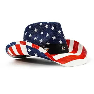 American Flag Cowboy Hat, Father's Day Gift for Dad, Patriotic USA Western Cowboy Hat for Men Women, 4th of July Rodeo Parade Hat