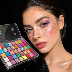 Glitter Shimmering Eyeshadow Palette, Makeup, Cosmetic, 40 Colors, High Gloss, Long-Lasting, No Glue Needed, Perfect for Stage, Parties, Cosplay, Kids' Shows