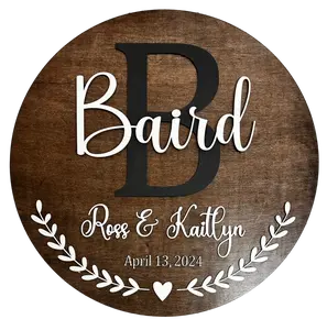 Last Name Monogram Wall Sign - 15" wood - Includes Name and Wedding Date