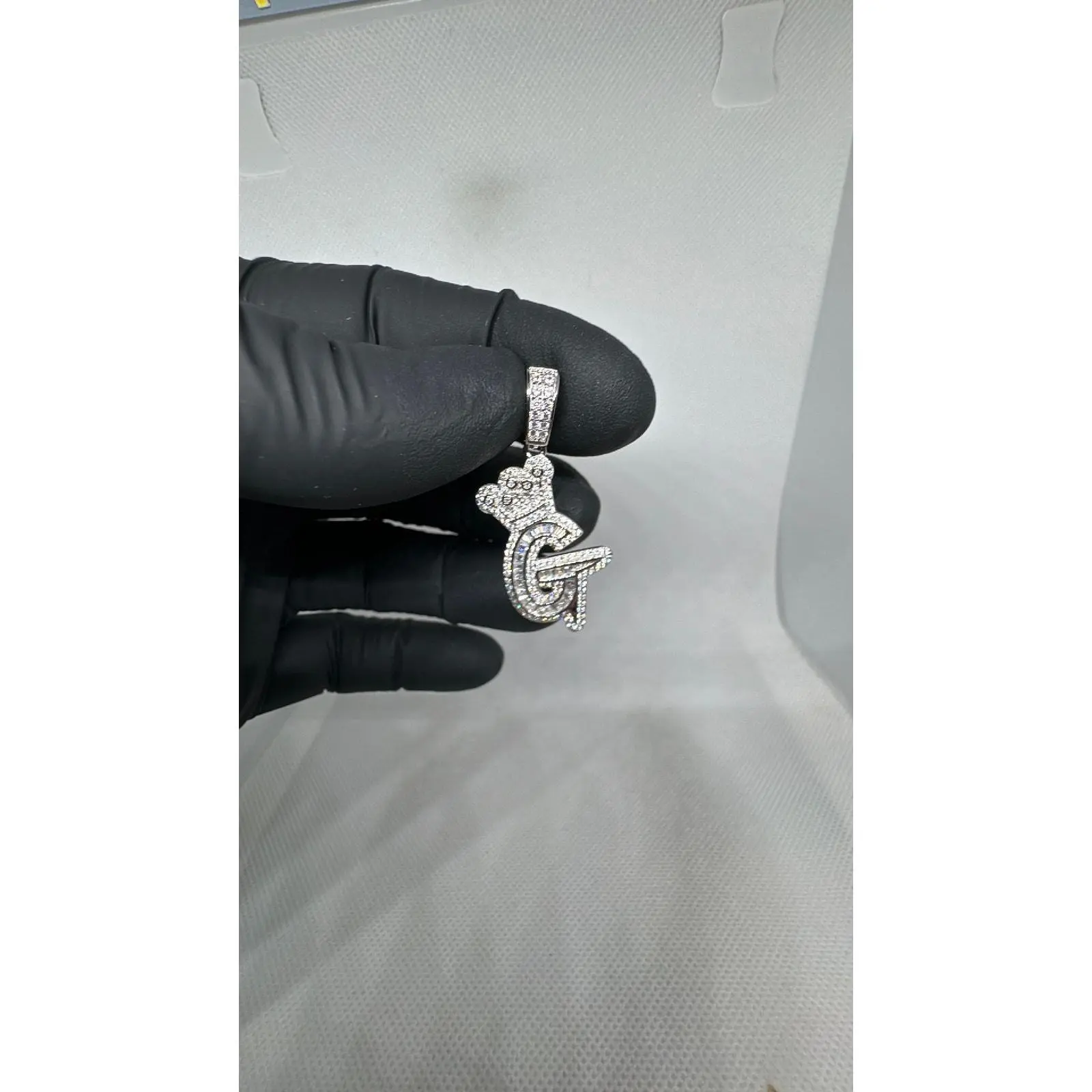 925 Iced G Pendant w/ crown