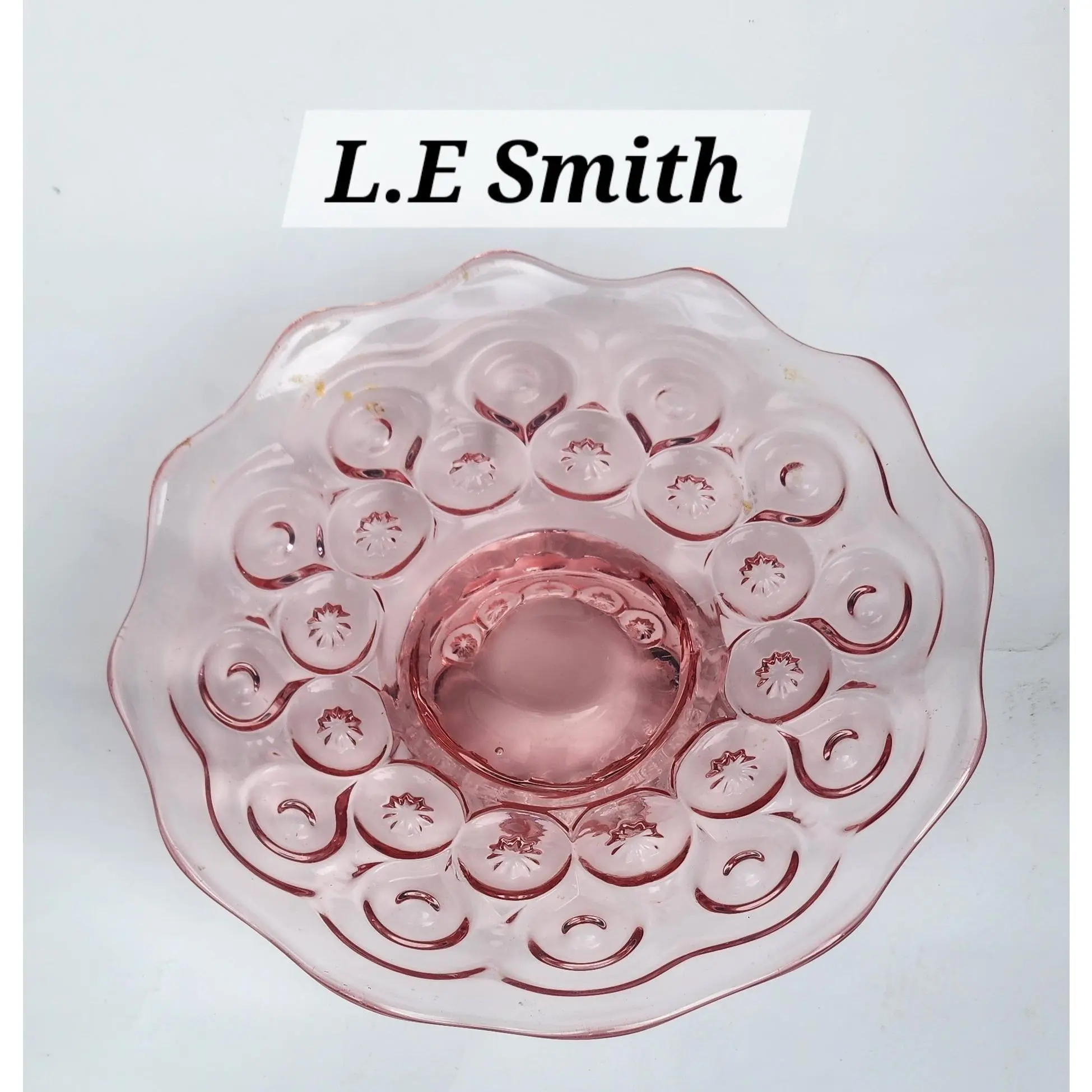 L E Smith Glass pink footed plate