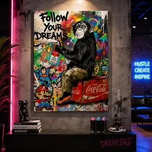 Graffiti Chimpanzee Pattern Canvas Wall Art Painting with Frame, Modern Artistic Artwork for Home Living Room Bedroom Office Decor, Ideal Gift