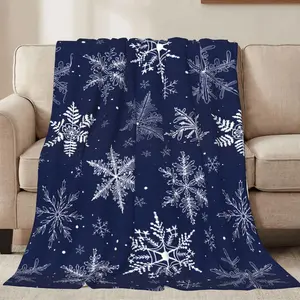 Winter Snowflakes Blue Throw Blankets All Season Ultra Soft Warm Christmas Fleece Blanket for Home Bed Sofa Couch Chair Outdoor Travel Camping 50x40 Inch