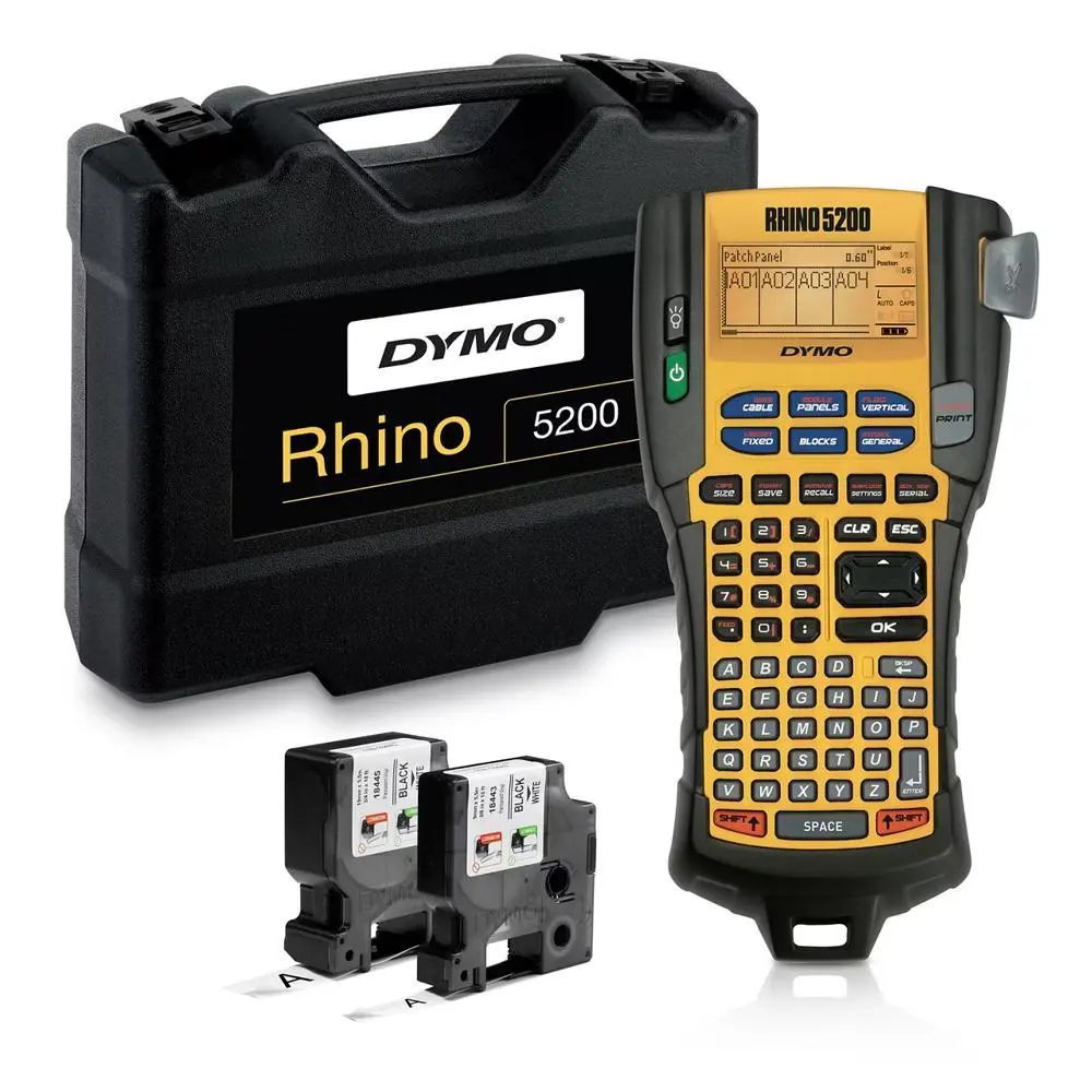 Dymo Rhino 5200 Label Printer Kit (Model 1756589) - Rugged, Versatile Label Maker for ANSI Standards, ANSI and TIA/EIA 606-A Standards Compliance, Ideal for Office Labeling Needs, Labels, Fast Labels
