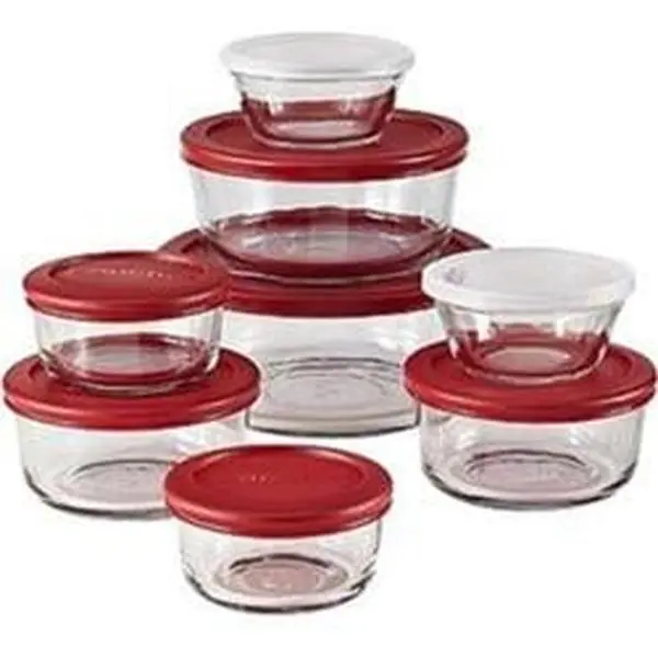 Anchor Hocking 16-Piece Glass Food Storage Set - Red, Durable, Stackable Storage Bins, Dishwasher Safe, Meal Prep Containers