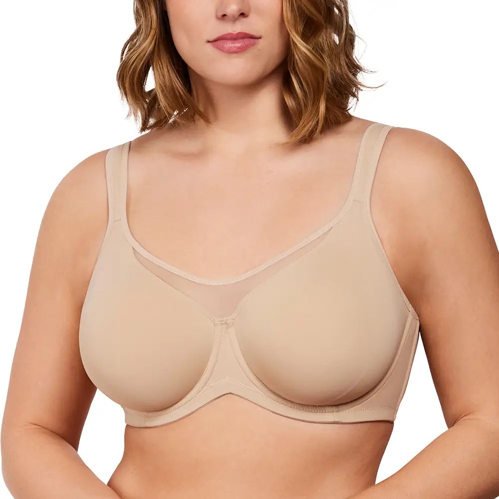 HSIA CoolComfort Plus Size Underwire Non-padded Smoothing Wide Strap Full Coverage The Security-Blanket Bra for Big Busted Women Unlined Minimizer T-s