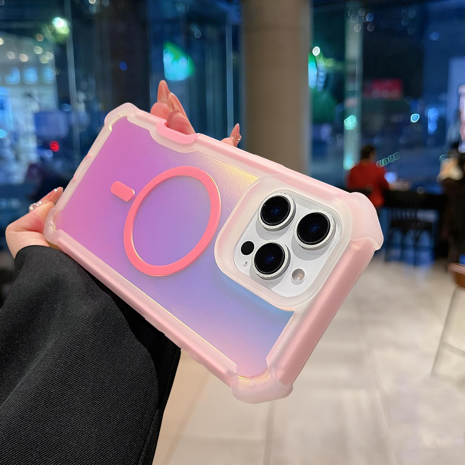 For iPhone 17 Pro Max Case/17 Air/17 Pro/17 16 15 14 13 , Iridescent Back, Magnetic Support for MagSafe Shockproof Cover, Crystal and Corner High-Duty Protection for Girls Women