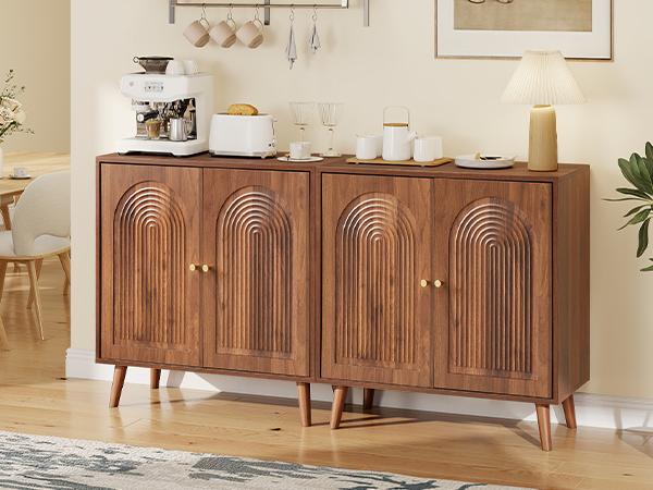 Giratree 31.5" Accent Storage Cabinet, Arched Fluted 2-Door Sideboard | Seamless arched fluted doors, adjustable shelf, soft-close hinges, tapered solid wood legs for versatile room storage