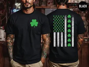Shamrock USA Flag Shirt, Saint Patty's Day Shamrock Tee, American Flag Shirt, Graphic Printed Unisex Classic Cotton Shirt, Full Colors