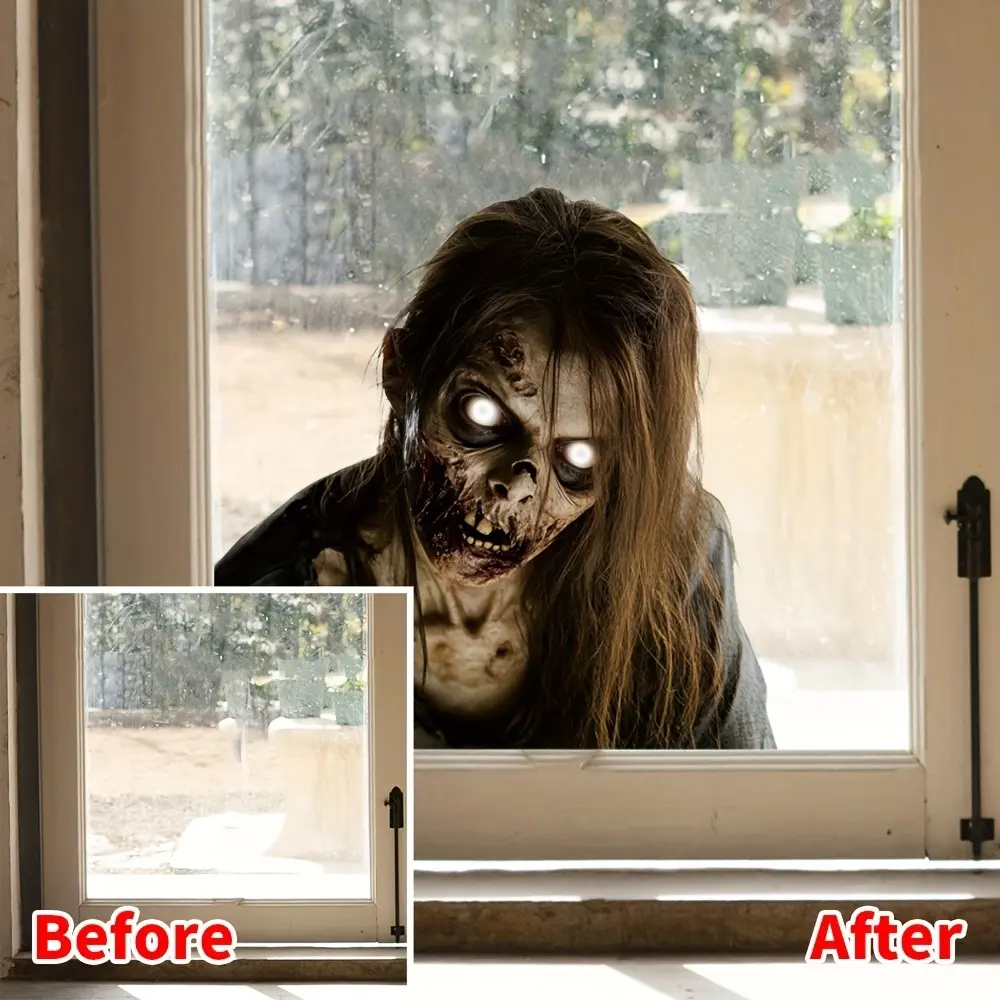 Halloween Zombie Window Sticker, Halloween Festival Decorative Funny Glass Decal, No Glue PVC Static Decor, Home Office Party Window Decoration, Window Decals