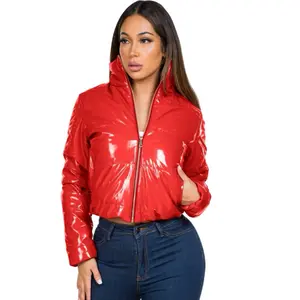 Shiny Girl Puffers Lightweight Coat in Red - Glossy Finish, Covert Hem, Suitable for Women's Wear