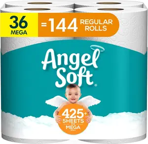 Angel Soft Toilet Paper 2-Ply Bath Tissue 9 Rolls Pack of 4 for Wipes