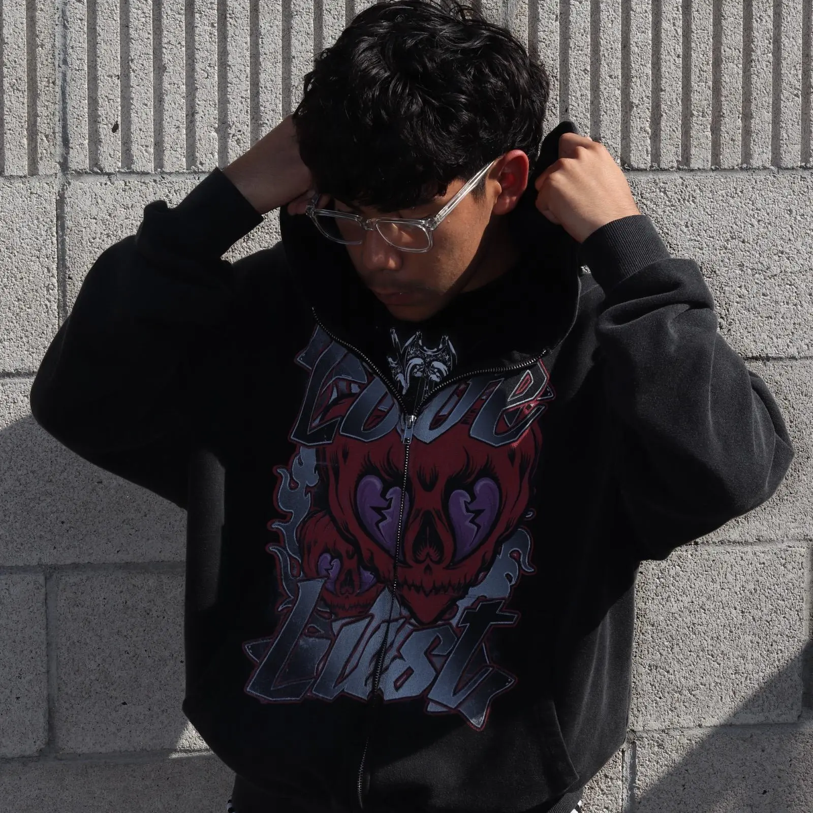 LoveLustZipUp DTG Print Light Wash Fade 350 gsm Oversized Cropped Hoodie Custom Stitching Size Tag Ready to Ship