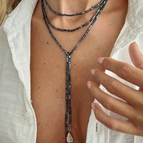 Vintage Bling Irregular CCB Square Bead Long Necklace, Stylish Fashionable Accessory, Simple Retro Style, Fashion Jewelry for Women, Perfect Gift Idea