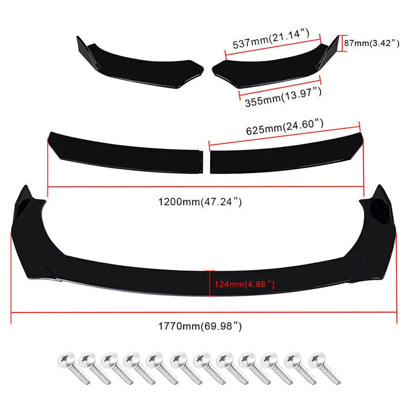 Glossy Black Front Bumper Lip & Side Skirt Kit – 14-Piece – Universal Fit For Chevrolet Camaro