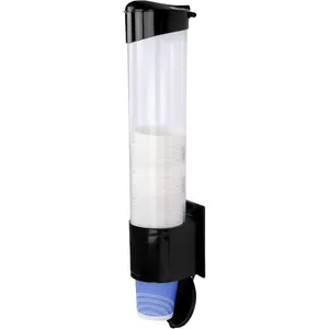 Cup Dispenser, Water Cooler Pull Type Cup Holder Fits 5Oz - 7Oz Cone or Flat Bottom Cups, Paste or Screw Plate Wall Mount, 15" Tube Length Black Xerhnan