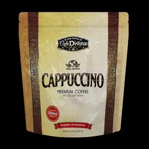 Cafe Divina Cappuccino Coffee Premium Infused with Reishi 20 Sachets 14.8 oz Net Weight 210mg Reishi per Sachet US Non-Dairy Creamer Flavor