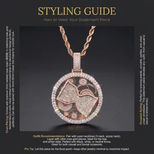 3D Iced Out Mechanical Gear Pendant, Rose Gold Baguette CZ Steampunk Medallion, Luxury Hip Hop Engineering Art Jewelry with Twisted Rope Chain