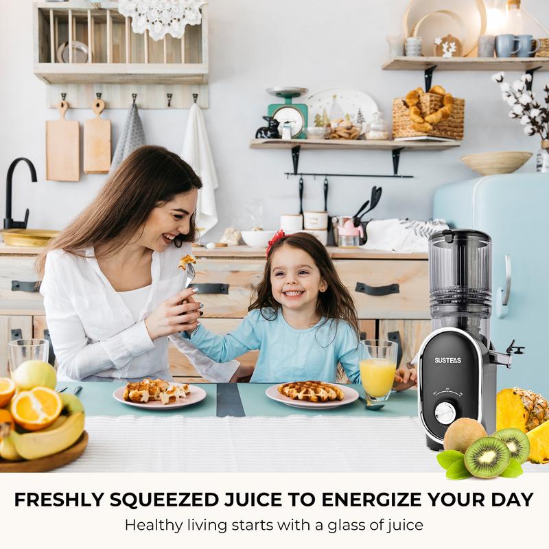 SUSTEAS Cold Press Juicer with 5.3'' Large Feed, Easy to Clean, High Juice Yield, Includes Two Filters for Soft & Hard Fruits, 98% Juice Yield Healthy Life Kitchen Essential Juicer Machine Blenders