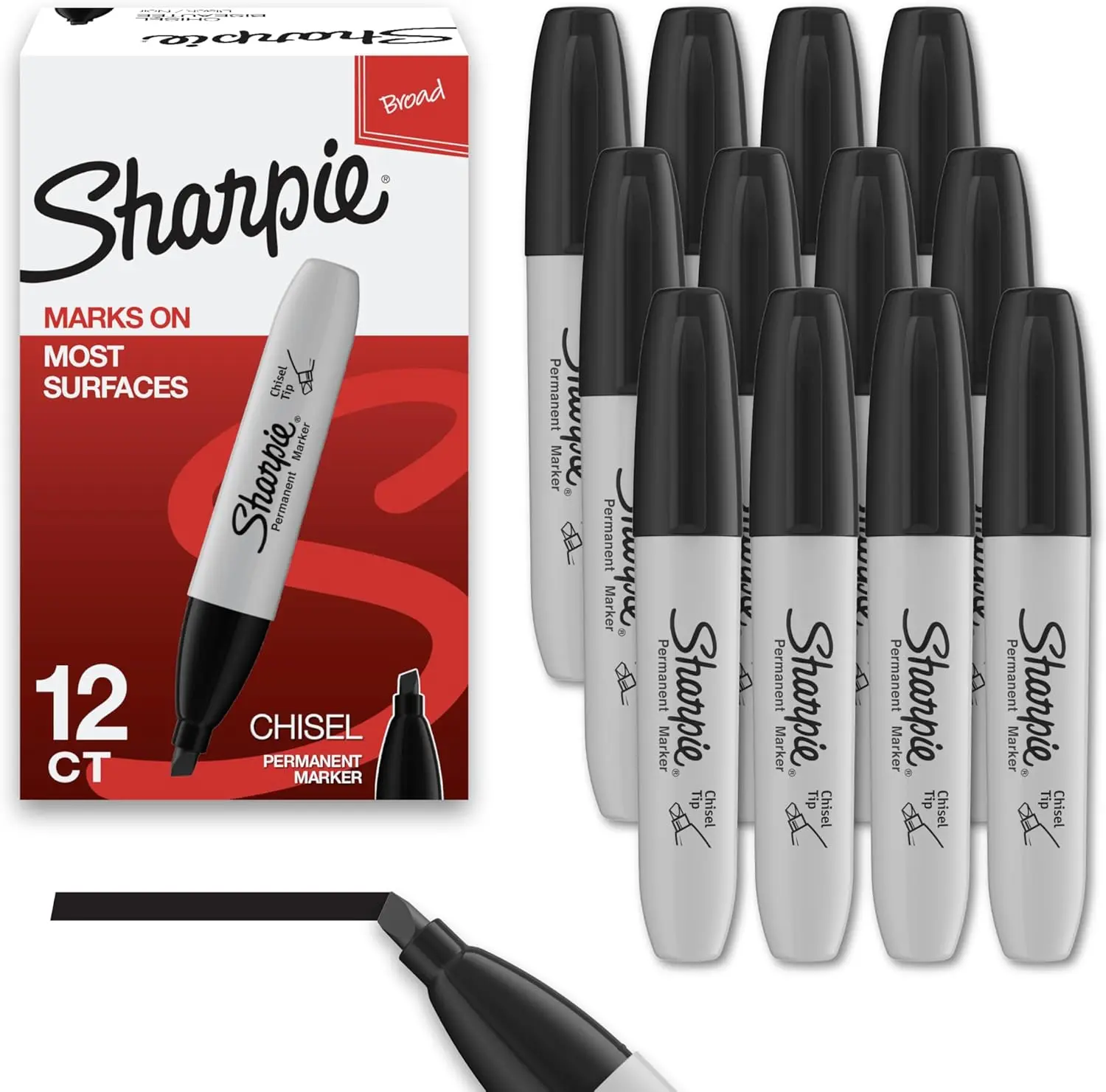 Sharpie Permanent Markers, Chisel Tip, Black, 12 Count - Home, School, Office Supplies Sharpie Permanent Markers, Chisel Tip, Black, 12 Count - Home, School, Office Supplies