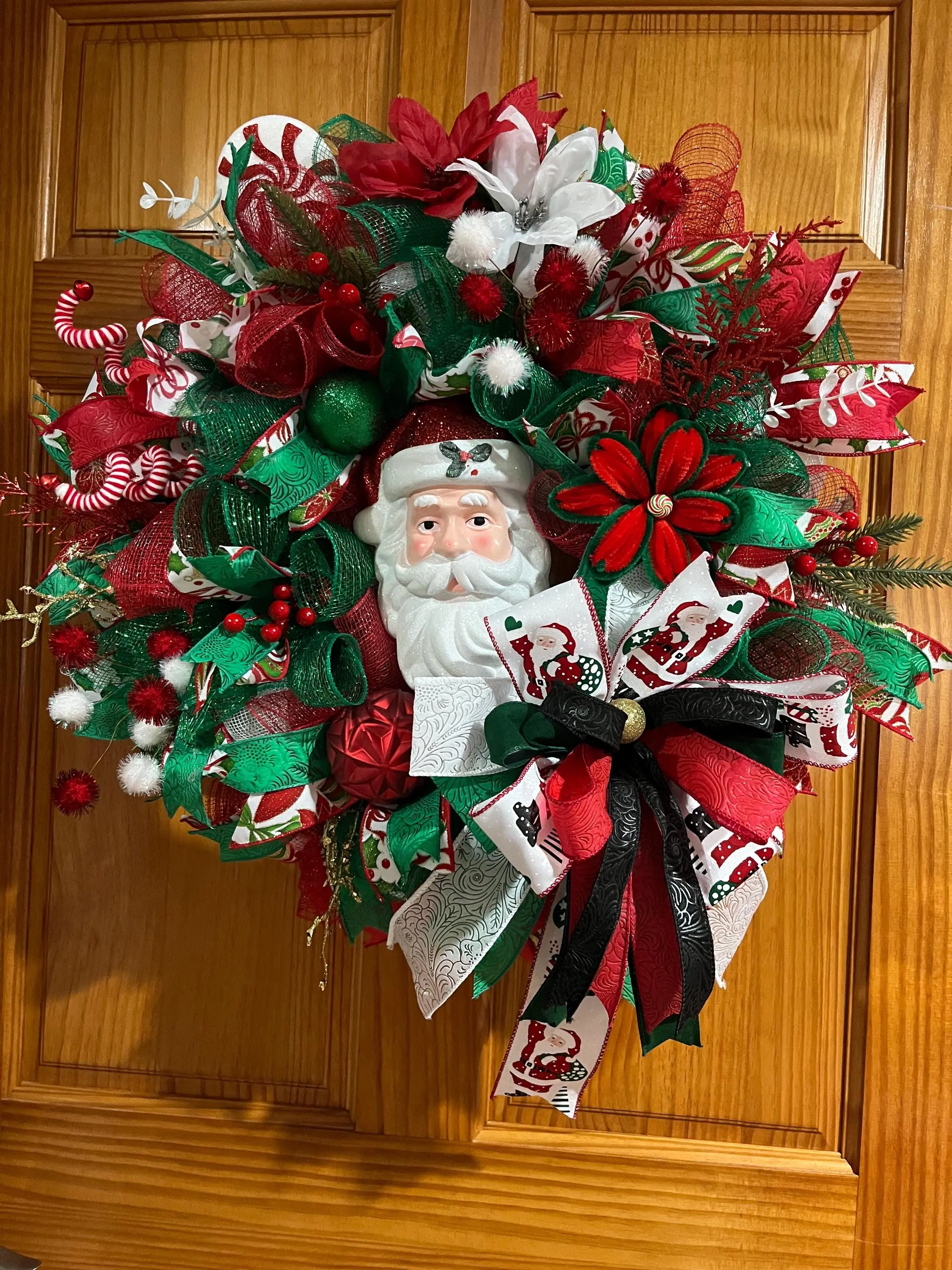 Christmas Wreath | Handmade Santa Christmas Wreath | Holiday Mesh, Festive Decor