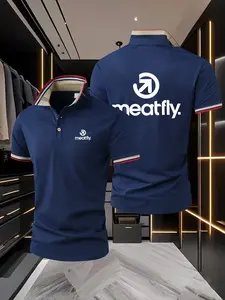 Men's Vintage Contrast Collar Polo Shirt, Simple Arrow Logo Print, Summer Streetwear T-Shirt, Slim-Fitting Casual Top