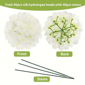 40pcs/80pcs/120pcs Hydrangea Artificial Flowers 6x3.9 Inches Artificial Hydrangea Flower Heads with 7.5in Stems, Fake Flowers for Mothers Day Wedding Centerpiece Home Garden Party Decoration (White), for Halloween And Christmas