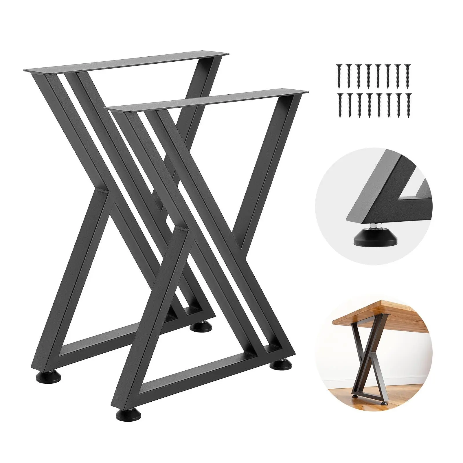 【SummerFinds】VEVOR Table Legs, 29.1" H x 24" W Steel Furniture Legs, 2204 lbs Max Load Heavy Duty, Easy Installation, Sturdy & Stable for Home Office Desk DIY, Coffee Dinner Bar Tables, Workbench,Set of 2, Black