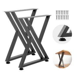 【FathersDayGift】VEVOR Table Legs, 29.1" H x 24" W Steel Furniture Legs, 2204 lbs Max Load Heavy Duty, Easy Installation, Sturdy & Stable for Home Office Desk DIY, Coffee Dinner Bar Tables, Workbench,Set of 2, Black