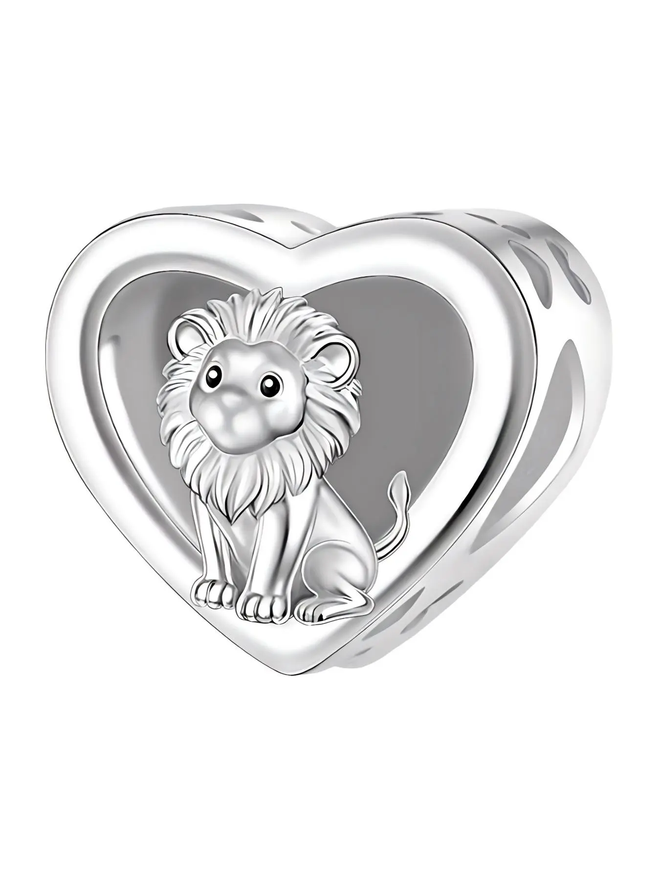 Cute Heart-Shaped Lion Charm Pendant, Copper Plated Silver Color, Personalized Engraving, Perfect Gift for Friends, All-Season Accessory