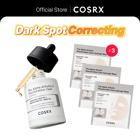 COSRX Alpha-Arbutin Brightening Serum Bottle (50ml) & Hydrogel Mask Multi-Pack for Adults, Skin Repair, Dark Spot & Acne Scar Fading, Uneven Tone Correction, Radiant Glow (All Skin Types)