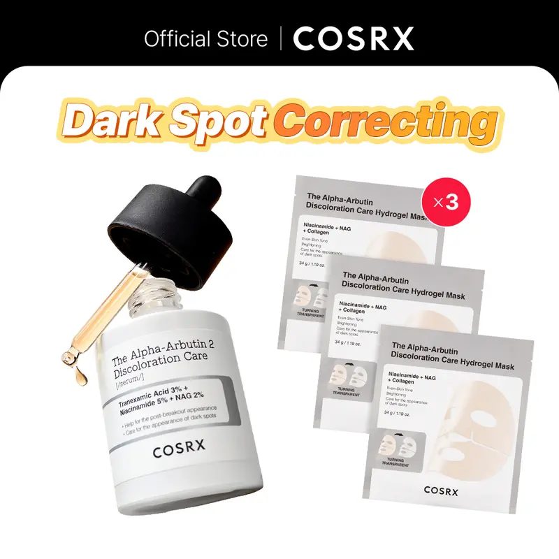 [COSRX Official] Dark Spot Correcting Care｜Alpha-Arbutin Serum + Hydrogel Mask, Ultimate Hyperpigmentation Care, Even Tone Solution