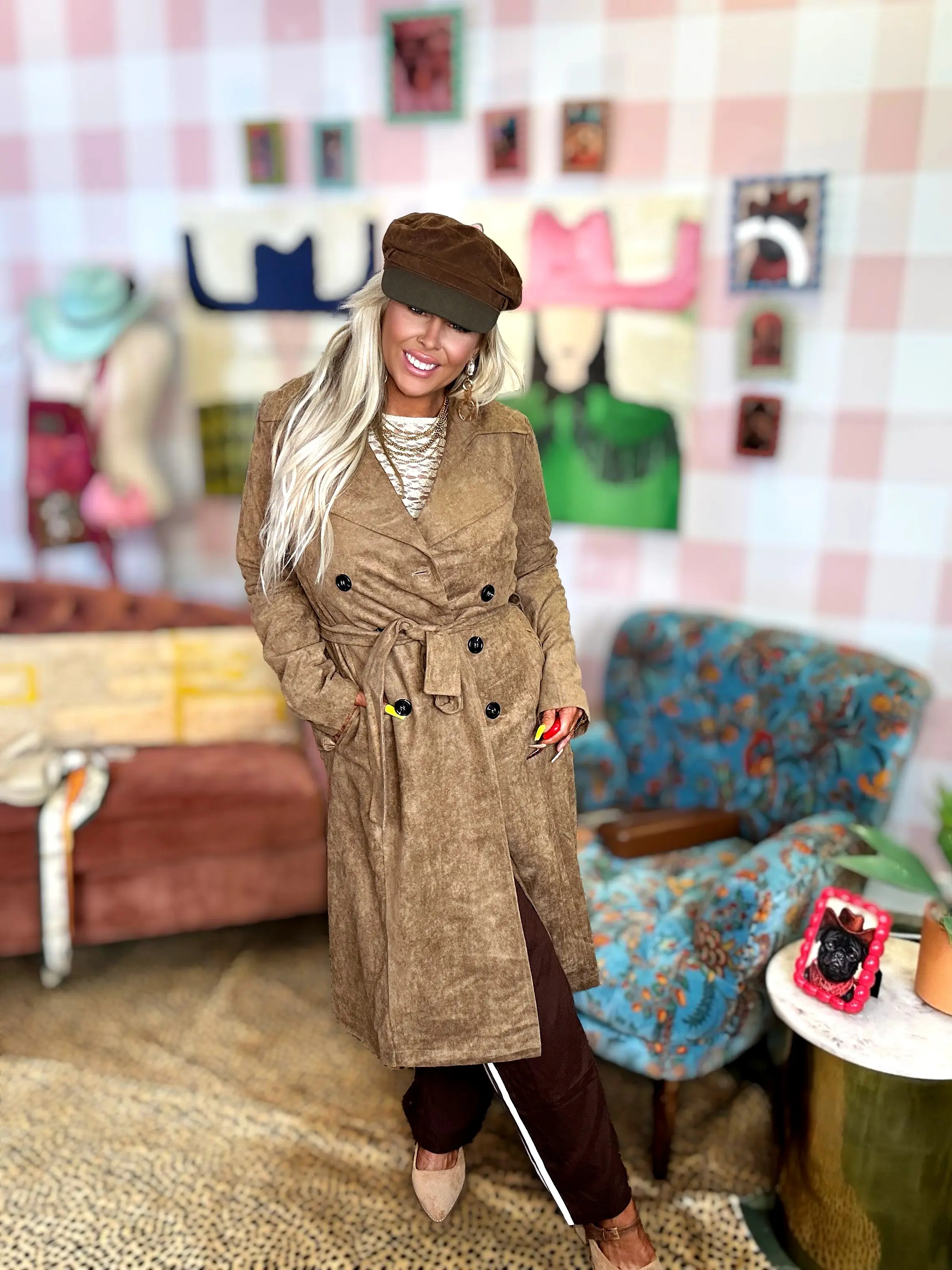 Mocha Suede Maxi Trench Coat