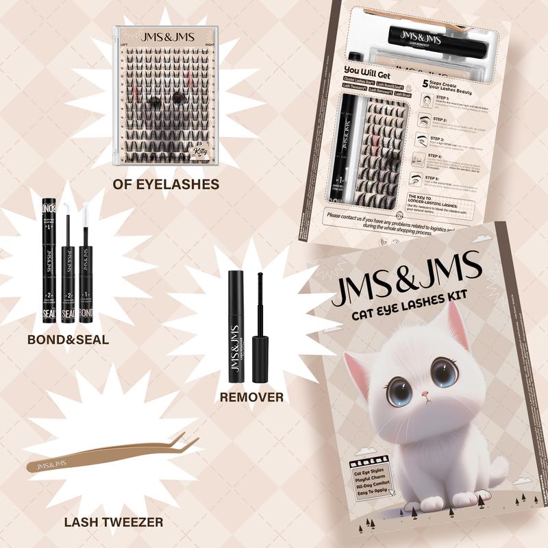 Cat Eye Lash Kit l JMS&JMS Kitty,Princess Cat Eye Lashes Clear Invisible Band C Curl,(8-18 MIX) for DIY Eyelash Cluster Extension Waterproof Anime Eyelash Manga Lash Valentine Gift Makeup Cosmetic