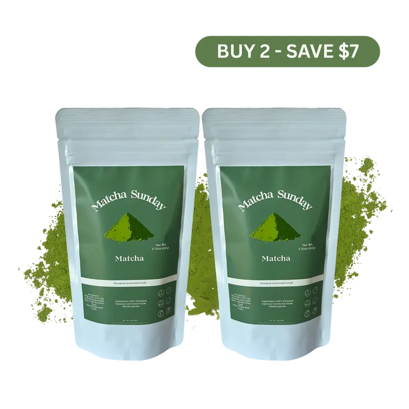 Matcha Sunday Ceremonial Grade Matcha Powder (50g) - Pack of 2 - Traditional Green Tea, Smooth, Vibrant, Savory, Stone Grind