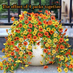 Silvanest  Orange / Orange & Yellow 1/2/4pcs Fall Artificial Hanging Flowers for Outdoors UV Resistant Fake Hanging for Front Porch Decor Thanksgiving Home Decorations  Flower Ornaments Plants  fall room decor fall decorations No Basket Decorative