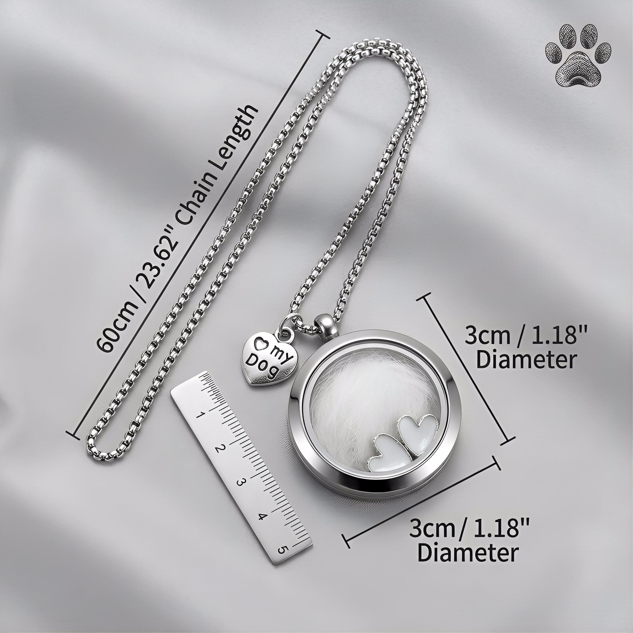 Pet Memory Locket Necklace for Dog/Cat Owners, Waterproof Stainless Steel Pet Hair Keepsake, Pet Memorial Gift for Her/Him