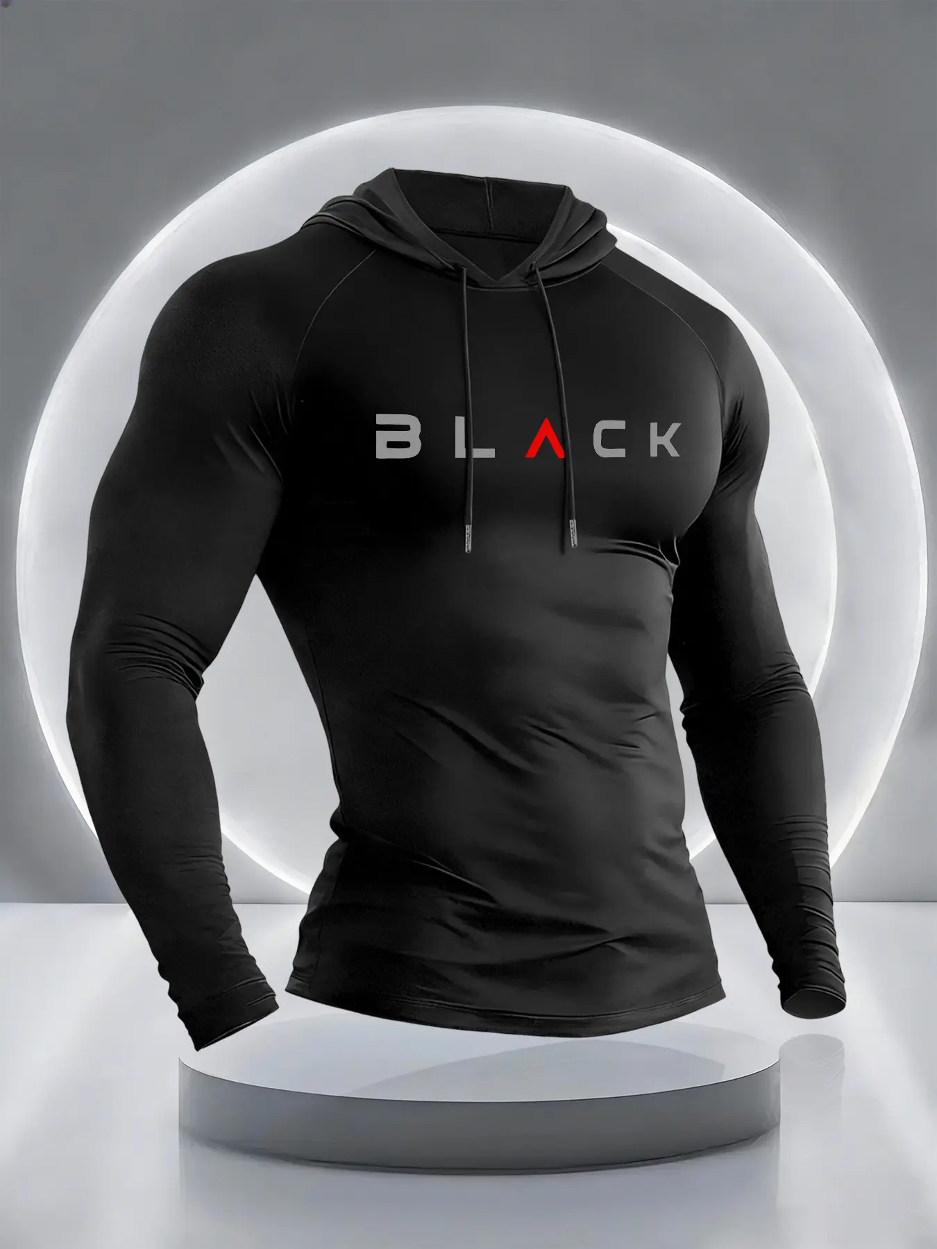 Men's Casual Long Sleeve Hooded T-Shirt with Letter Print, Fitted H-Type Design, Perfect for Outdoor Fitness and Sports, Gym Athletic Clothes