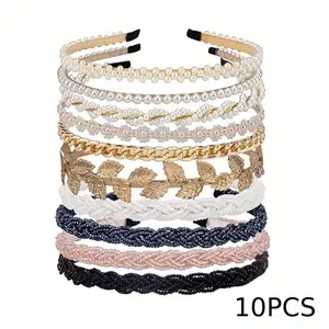 10 Pack Pearl Headbands Beaded Headband Metal Head Bands No Slip Hair Accessories for Women Girls