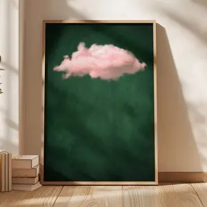 Emerald Green Pink Cloud Print, Emerald Green Wall Art, Abstract Art Print, Minimalist Wall Art, Maximalist Decor, Dark Green Poster (No Framed)